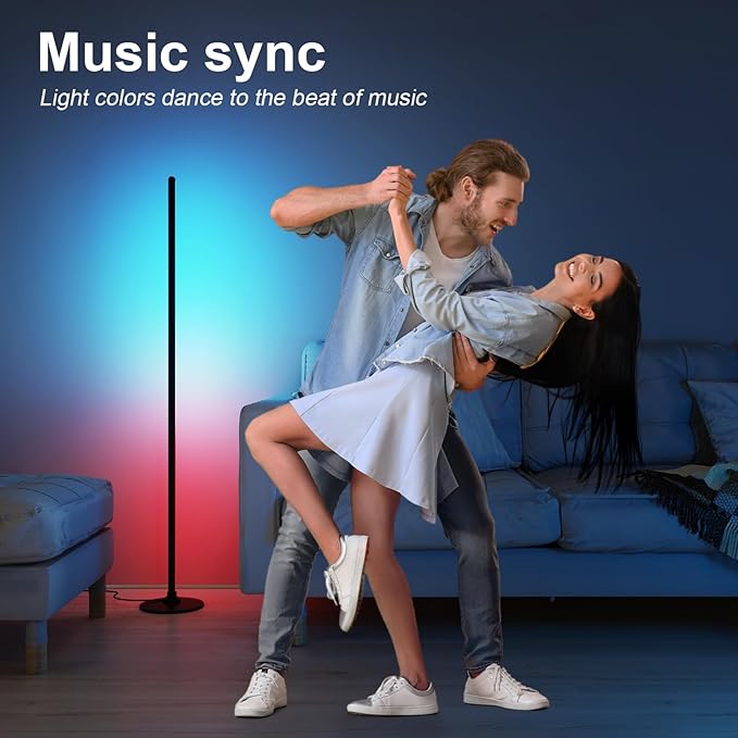 Lanmonlily Corner Floor Lamp, Smart RGB LED Corner Lamp with Alexa, Smart Modern Floor Lamp with Music Sync, Timer Setting, 16 Million Colors & 68+ Scene Modes for Living Room, Bedroom