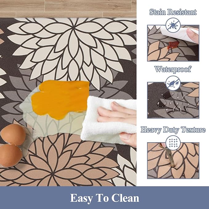 HEBE Anti Fatigue Kitchen Rugs Sets of 2, Non Slip Kitchen Mats for Floor, Waterproof Cushioned Comfort Standing Carpet for Kitchen Sink, Home Office, Laundry Room