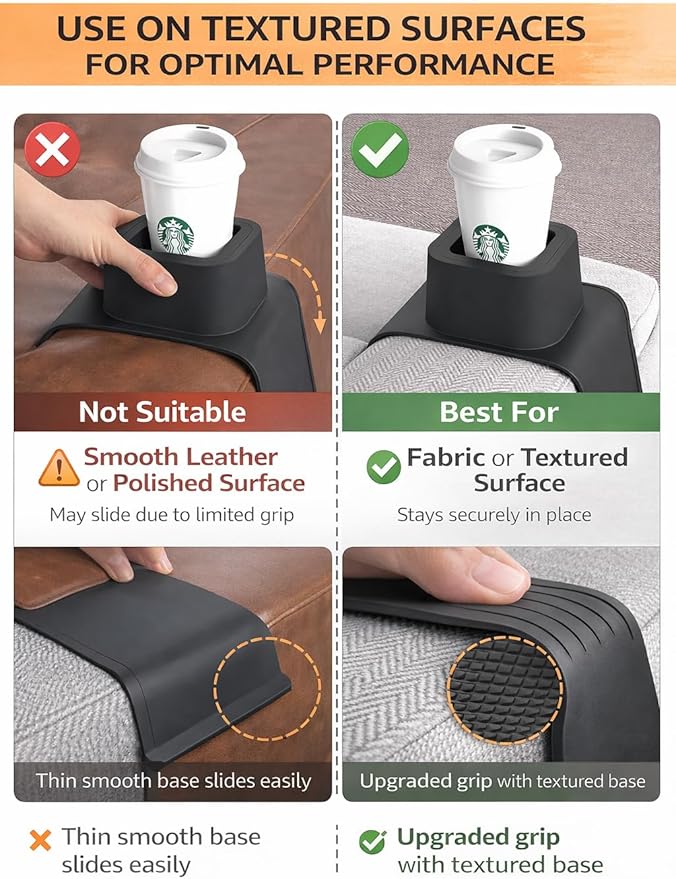 vodvob Couch Cup Holder,Anti-Spill Sofa Cup Holder Silicone Coaster,Suitable for Sofa Recliner Armchairs,Gray
