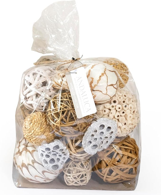 ANDALUCA Large Decorative Vase Filler Bag with Orbs, Balls (Beige)