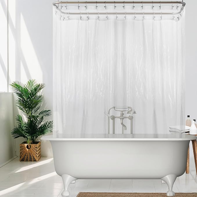 Mrs Awesome Clawfoot Tub Shower Curtain or Liner with 12 Magnets - Free 36 Hooks Included, Waterproof PEVA, 180" x 70", Clear