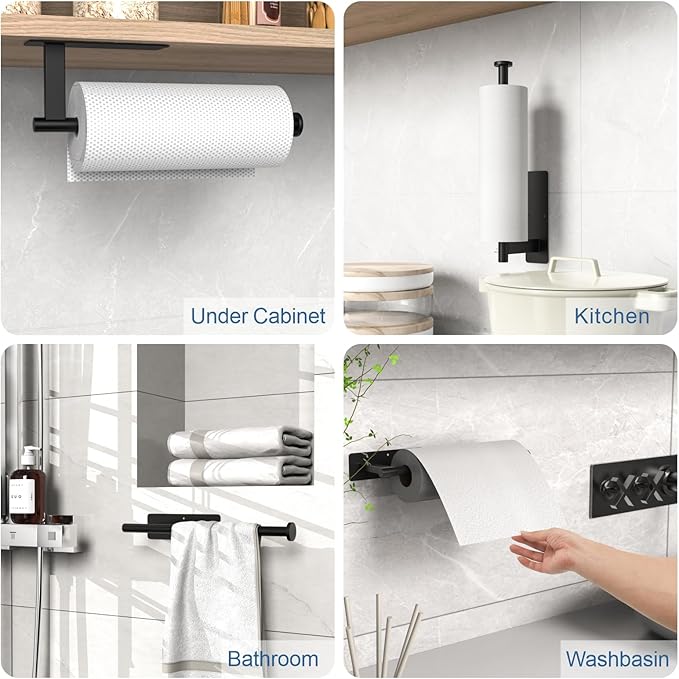 CUXIXA Paper Towel Holder Under Cabinet, Upgraded Self Adhesive Paper Towel Holder Wall Mount for Kitchen, Bathroom, RV, Bend-Resistant, Self-Adhesive or Drill mounting