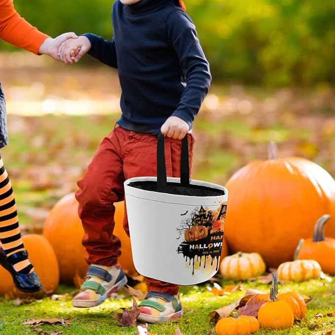 Personalized Halloween Trick or Treat Candy Bag with Name Custom Text Party Tote Bucket Halloween Candy Basket Gift (Bag-10)