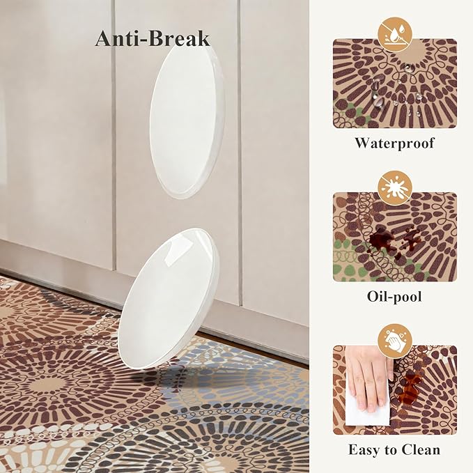 HEBE Anti Fatigue Kitchen Rugs Sets of 2, Non Slip Kitchen Mats for Floor, Waterproof Cushioned Comfort Standing Carpet for Kitchen Sink, Home Office, Laundry Room