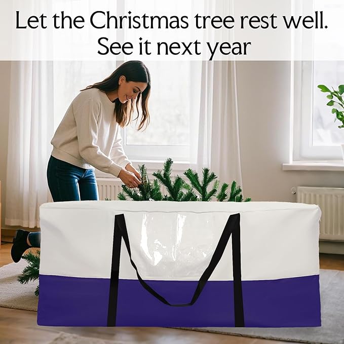 Christmas Tree Bag,Fits Up 8 Ft Tall Artificial Trees,600D Oxford Material,Heavy Duty Tree Bag,Dampproof Storage Bag with Durable Reinforced Handles & Dual Zipper&Transparent Pocket