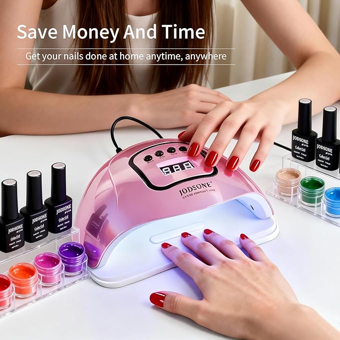 JODSONE Pink U V Nail Lamp for Gel Nail Polish Manicure Light with 4 Timers & Automatic Sensor Nail Dryer Curing LED Light