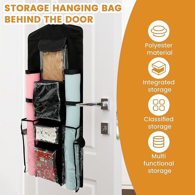 Wrapping Paper Storage - Double-Sided Hanging Wrap Organizer, Compartmental Wrap Organizer Holder, Wrapping Paper Storage Containers, Behind The Door Storage for Kitchen Bedroom Closet (Black)
