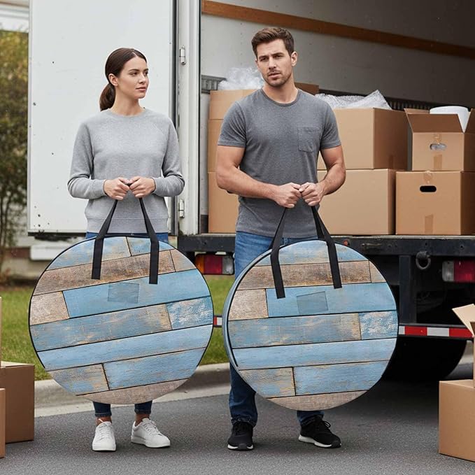 Storage Bag Blue Wood Grain Round Storage Totes Bins Closet Organizers with Zippers & Handle Brown Wooden Plank Clothes Storage Container for Bedroom Dorm Space Saving Packing Supplies Moving Bags