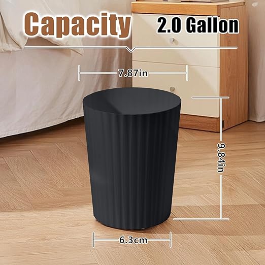 Versatile 2 Gallon Plastic Trash Can - The Compact Bin for Bathroom, Kitchen, or Home Office - Black