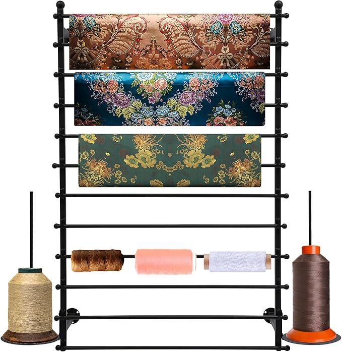 12-Layer Ribbon Holder Organizer Rack Wall Mounted Wrapping Paper Storage Rack Ribbon Dispenser Holder Wrapping Station Display Racks for Craft Room Florist Cake Shop(Black)