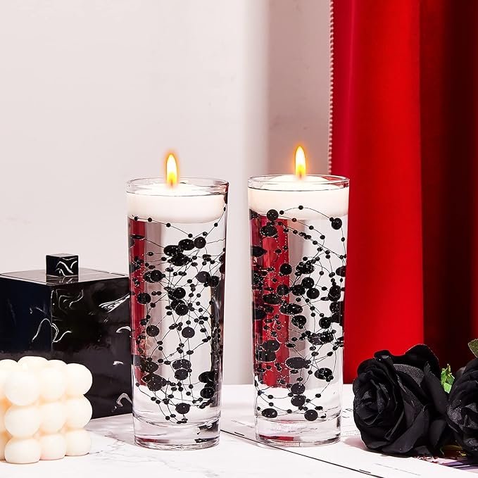 Tondiamo 24 Pcs Artificial Pearl String for Floating Candle Faux Pearls Beads String Garland Centerpiece Decoration for Vases Filler Wedding Spring Holiday Party Decor(Black)
