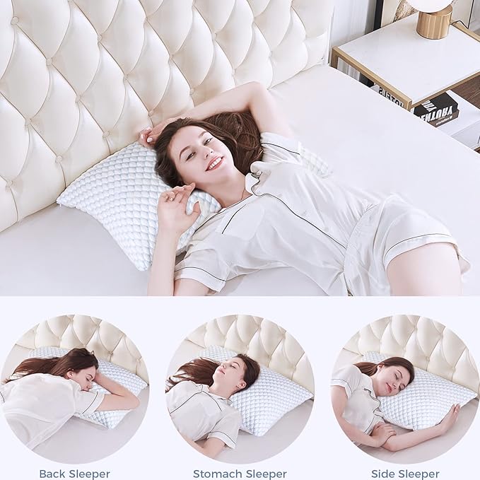OSBED Adjustable Cooling Shredded Memory Foam Pillows King Size Set of 2 - Temperature-Regulating for Hot Sleepers with Dual Airflow Ventilation(CertiPUR-US & Hypoallergenic & Machine Washable)