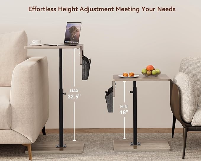 Vagusicc Sofa Armrest Tray Table for Couch - 360° Swivel Height Adjustable Side Table for Small Spaces, Snack Side Table for Bed or Chair, C Shaped End Table Snack Table for Eating Dinner Laptop