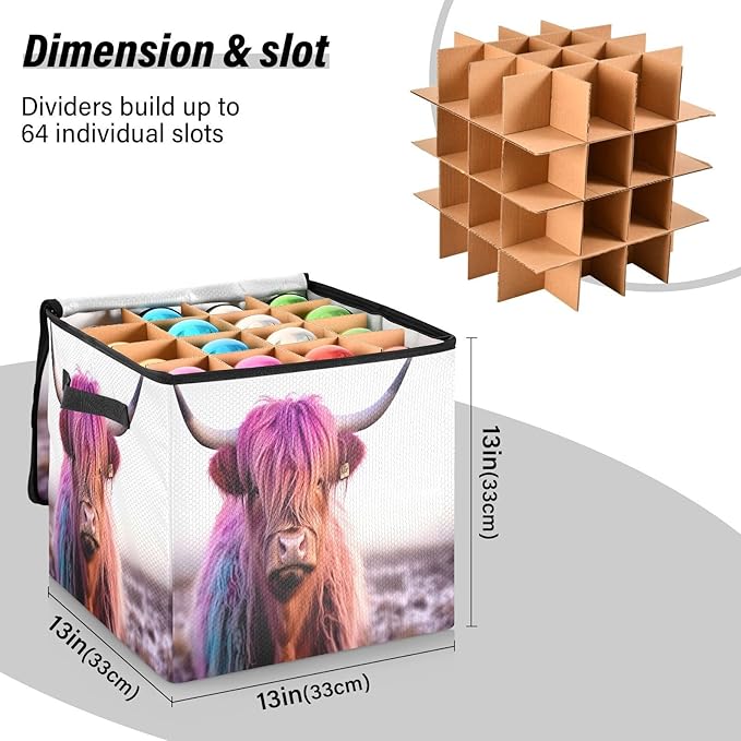 Kigai Highland Cow Christmas Ornament Storage Box with Zipper & Adjustable Dividers Holiday Ornament Organizer Xmas Storage Container, 64 Balls