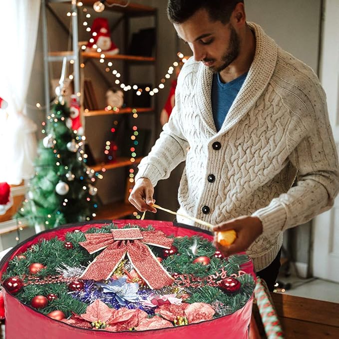 Propik Christmas Wreath Storage Bag 30" - Garland Holiday Container with Clear Window - Tear Resistant Fabric - 2 Pack (30 Inch, Red)