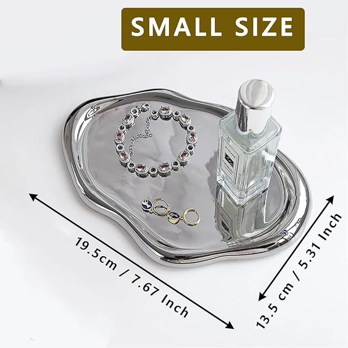 Jewelry Tray for Women, Cloud Shape Ceramic Trinket Dish, Jewelry Organizer Storage Holder for Ring Earring Bracelet Necklace, Make Up Organizer (White) (Silver)