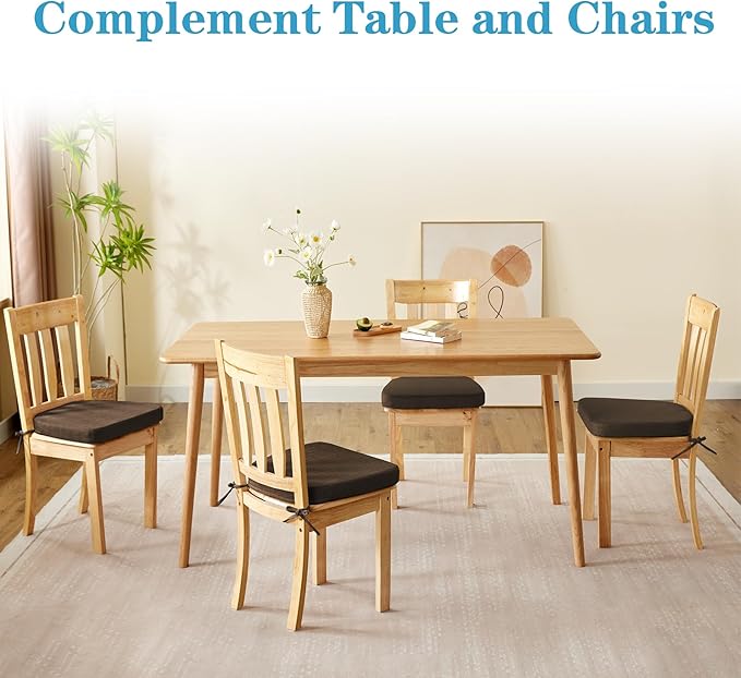 IASEAHK Chair Cushions for Dining Chairs Set of 4, Non Slip Kitchen Chair Pads, 17" x 16" x 2", Indoor Dining Chair Cushions with Ties, D-Shaped Seat Cushions for Kitchen Chairs, Brown
