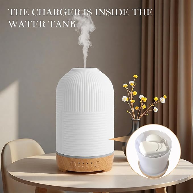 200ml Ultrasonic Essential Oil Diffuser,Aromatherapy Diffuser with 9 Color,2h/4h/6h Time,Ceramic Diffuser Oil Machine,Auto Shut-Off,Aroma Oil Diffusers for Home,Bedroom,Office
