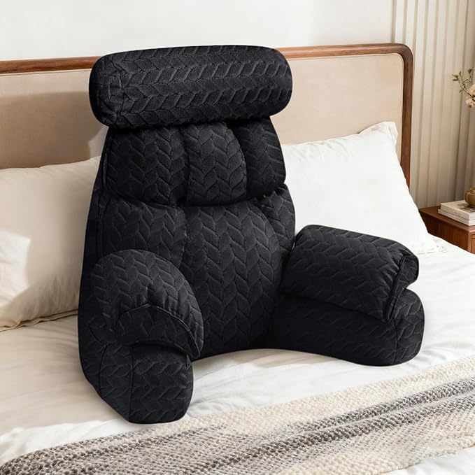 FXXUDVNIIN Back Pillow for Bed Sitting up – with 9.4" Armrest, for Reading, Gaming, Relaxing. Also Serves as tv Pillows for Sitting in Bed, Floor Pillow & Back Support for Adults.