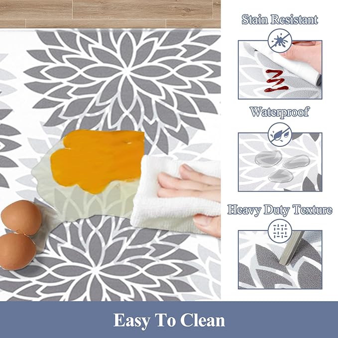 HEBE Anti Fatigue Kitchen Rugs Sets of 2, Non Slip Kitchen Mats for Floor, Waterproof Cushioned Comfort Standing Carpet for Kitchen Sink, Home Office, Laundry Room