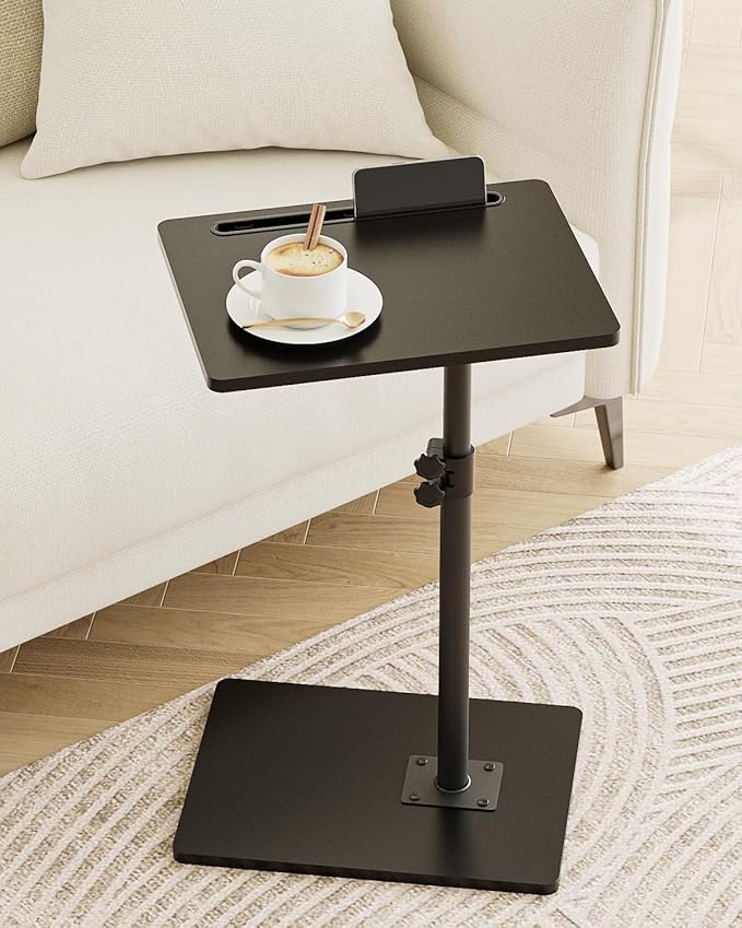 Masupu Sofa Arm Tray Table - 360° Swivel Height Adjustable End Table, Small Snack Side Table for Couch, C Shaped Table for Bed, Chair or TV Tray Table(Black)