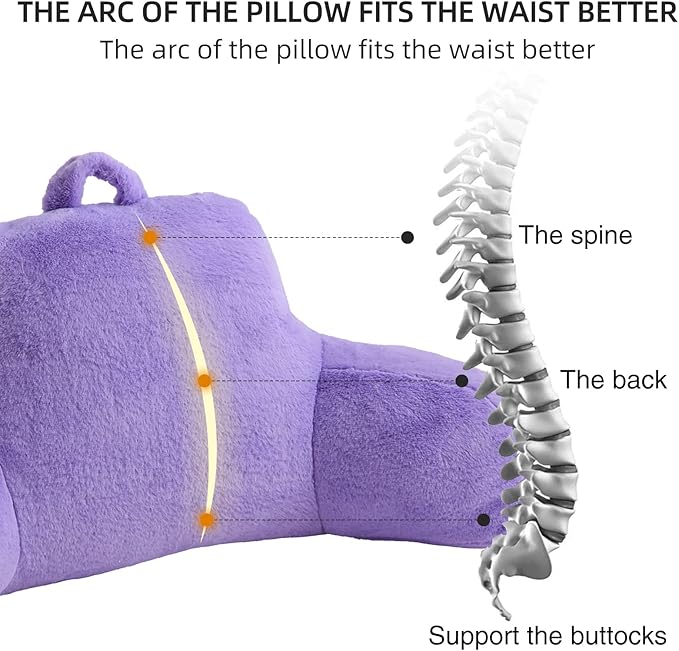 Aimuan Reading Pillow Bed Rest Pillow with Arms Rabbit Fur Cushion for Adults Teens Incline Rest Sitting up & Sleeping Snoring Pillow with Pregnancy Lumbar Back Support (Purple)