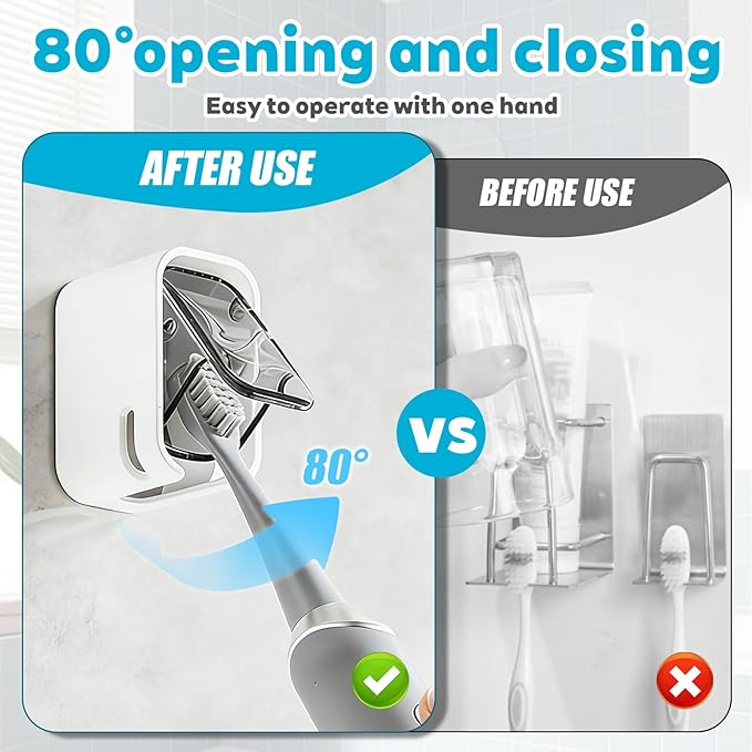 Bathroom Toothbrush Holder 2-Pack, Wall-Mounted with Cover, Single Toothbrush Storage Organizer, Suitable for Home and Travel (Gray)