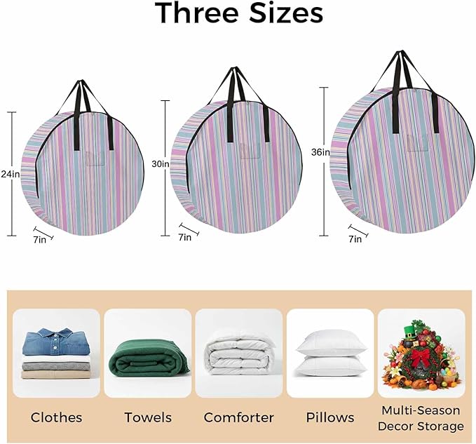 Storage Bag Pink Striped Round Storage Totes Bins Closet Organizers with Zippers & Handle Geometric Blue Stripes Clothes Storage Container for Bedroom Dorm Space Saving Packing Supplies Moving Bags