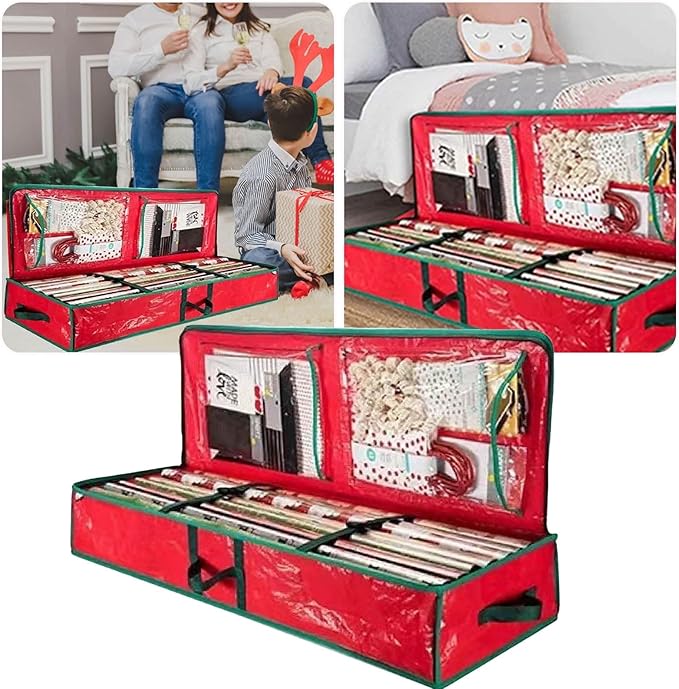 Christmas Storage Rack Spacious Under Bed Holiday Wrapping Paper Container Perfect for Gift Wrapping Ribbons Bows Wrapping Supplies Etc