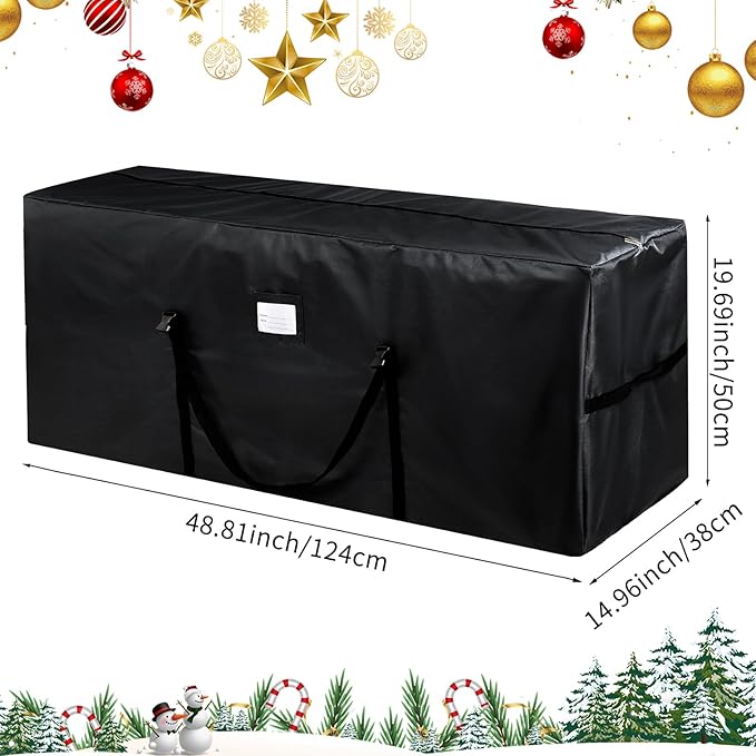 Christmas Tree Storage Bag Fits Up to 7.5 Ft Artificial Disassembled Trees Large Christmas Storage Containers Heavy Duty 600D Oxford Xmas Holiday Tree Bag with Durable Handles & Dual Zipper (Black)