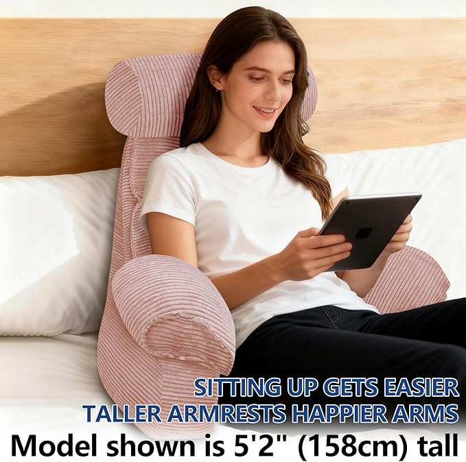 FXXUDVNIIN Back Pillow for Bed Sitting up – with 9.4" Armrest, for Reading, Gaming, Relaxing. Also Serves as tv Pillows for Sitting in Bed, Floor Pillow & Back Support for Adults.