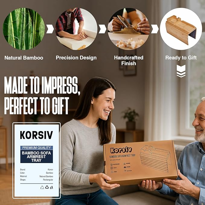 Bamboo Sofa Armrest Tray - Couch Arm Tray with Detachable Couch Cup Holder - 2 in 1 Anti-Slip Foldable Sofa Armchair Caddy Table - Cup Holder for Drinks Cellphone TV Remote Snacks