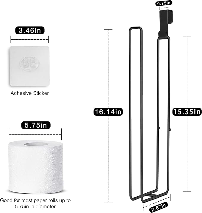 Black Toilet Paper Holder for 4 Rolls Tissue, Over The Tank Toilet Paper Holder, Stainless Steel Rustproof Toilet Paper Storage Wall Mount, for Rv, Bathroom Storage and Organization, 1 PC