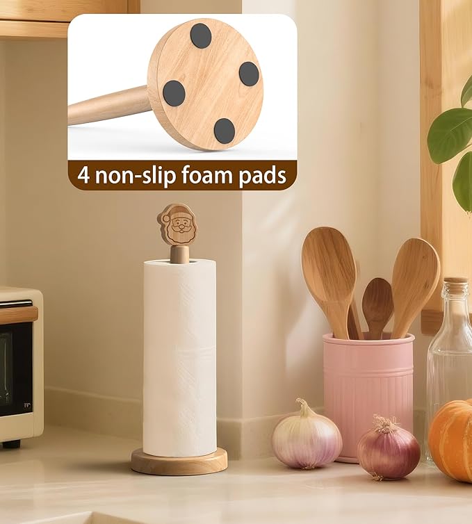 Christmas Wooden Paper Towel Holder Stand - Kitchen Paper Hanger Rack Winter Xmas Decoration Bathroom Towel Roll Stand Simply Standing Countertop Paper Roll Holder, Santa Design