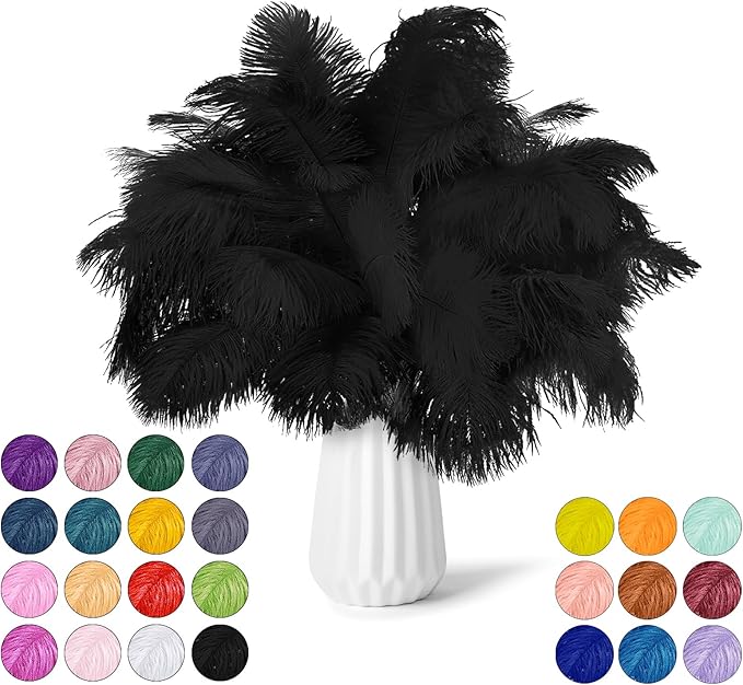 30pcs Black Ostrich Feathers Natural Bulk 13-16in(33-40cm) Vase Craft Wedding Home Party Centerpieces Christmas Day Decoration