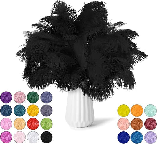30pcs Black Ostrich Feathers Natural Bulk 13-16in(33-40cm) Vase Craft Wedding Home Party Centerpieces Christmas Day Decoration