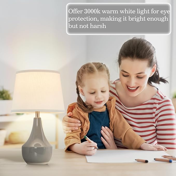 GyroVu 18" Table Lamp Set of 2, Ceramic Table Lamp Classic Beside Lamps Nightstand Lamp Modern Lamp for Living Room, Bedroom & Office Rocker Swtich Grey-LED Bulbs Included