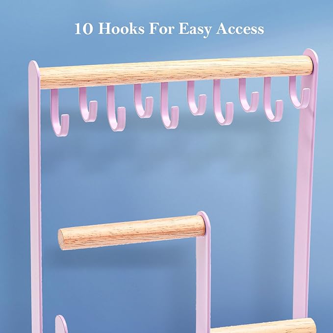 ProCase Jewelry Stand Holder Organizer, 4-Tier Necklace Holder with Ring Tray, 10 Hooks Necklaces Hanging Small Jewelry Display Storage Tower Tree for Bracelets Earrings Watches -Medium, Purple
