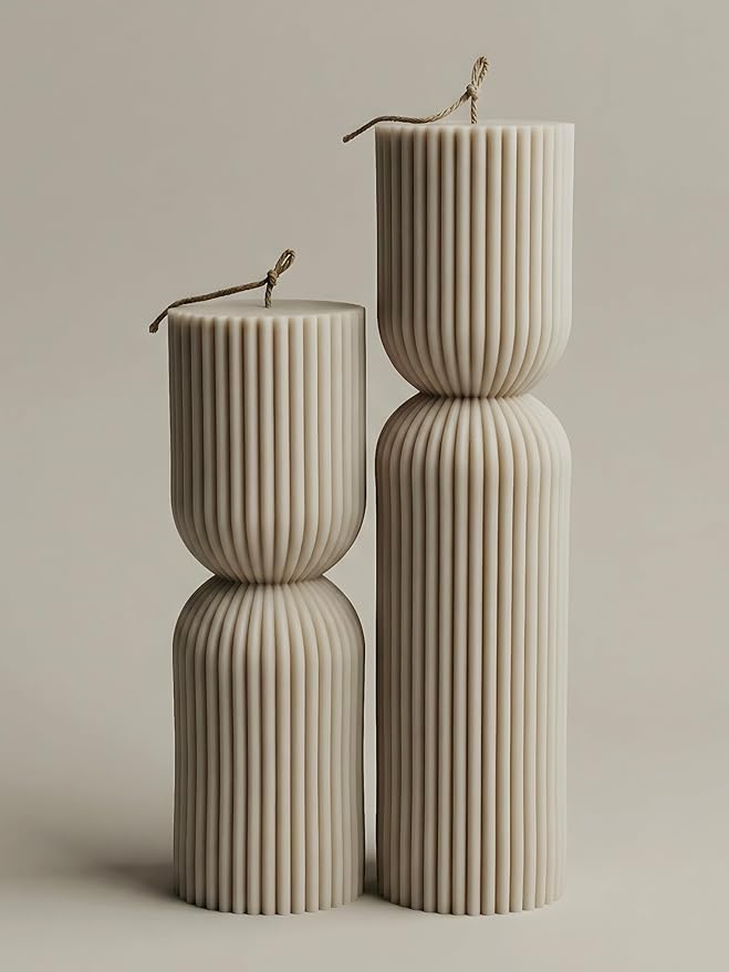 LAWA Hourglass Pillar Candle - Large Beautiful Handmade Pillar Scented Soy Wax Candle Elegant Bubble Aesthetic Candle Housewarming Gift Home Room Shelf Decor Idea Moon Gray (Set of 2)