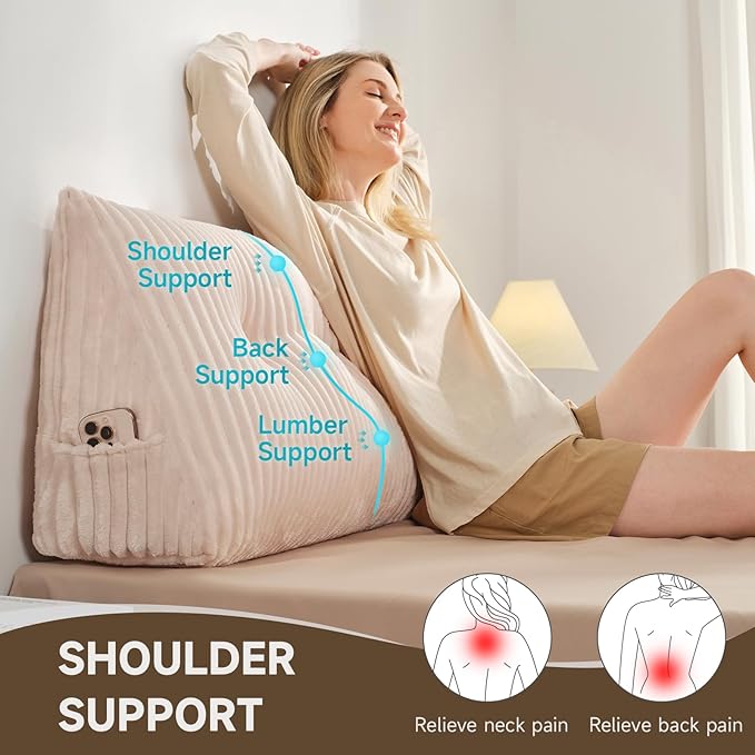 Z-hom Large Headboard Pillow King, NO ROLL Pillow, Wedge Pillow Headboard for Sitting Up in Bed, Backrest Support Triangular Cushion for Reading, Gap Pillow w/Removable Washable Cover,Cream
