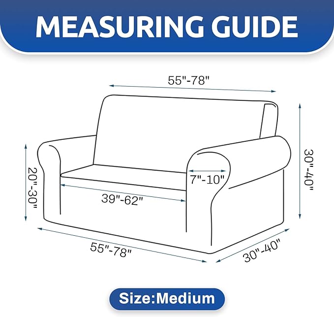 KEKUOU Stretch Loveseat Sofa Cover Slipcover,Couch Covers for 2 Cushion Couch Sofa (55"-78") Furniture Protector Sofa with Elastic Bottom for Kids,Dog. Jacquard Small Checked (Medium,Charcoal)