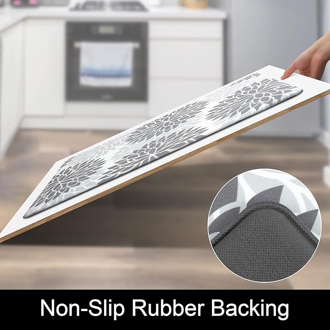 HEBE Anti Fatigue Kitchen Rugs Sets of 2, Non Slip Kitchen Mats for Floor, Waterproof Cushioned Comfort Standing Carpet for Kitchen Sink, Home Office, Laundry Room