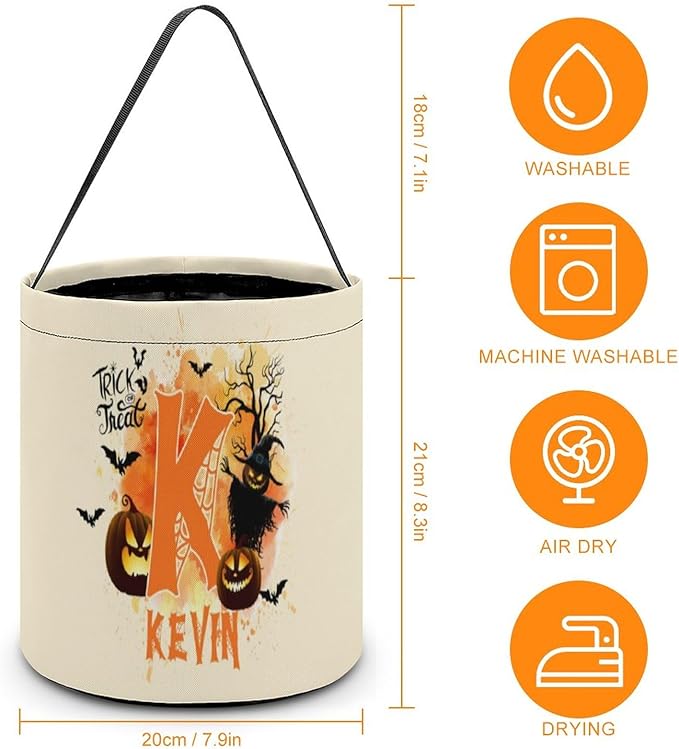 Personalized Halloween Trick or Treat Candy Bag with Name Custom Text Party Tote Bucket Halloween Candy Basket Gift (Bag-2)
