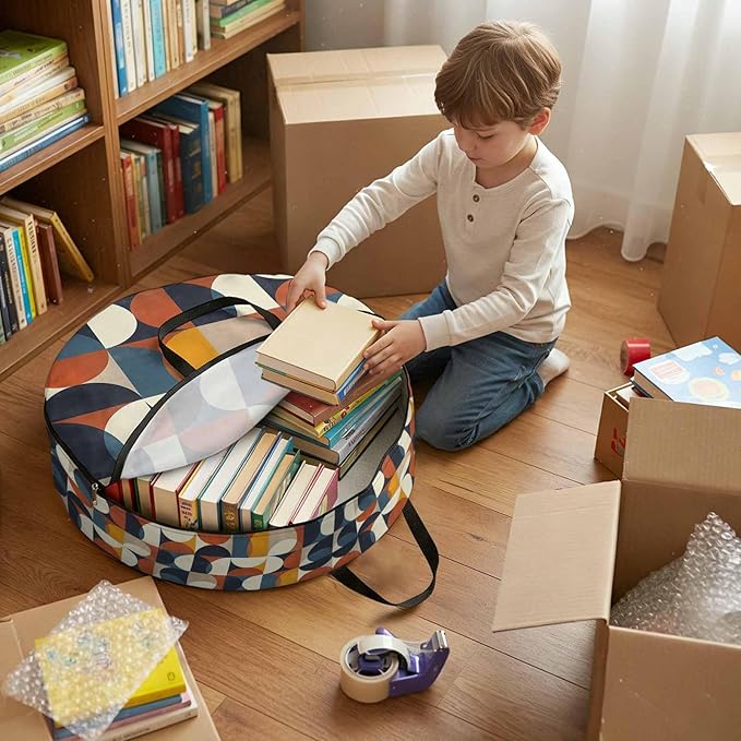 Storage Bag Mid Century Geometric Round Storage Totes Bins Closet Organizers with Zippers & Handle Abstract Modern Clothes Storage Container for Bedroom Dorm Space Saving Packing Supplies Moving Bags