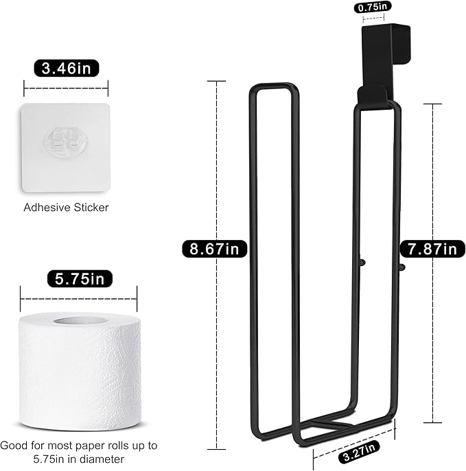 Black Toilet Paper Holder, Bathroom Toilet Paper Roll Holder with Reserve, Over The Tank Toilet Paper Holder with Storage, Bathroom Tissue Holder for 2 Rolls, 1PC