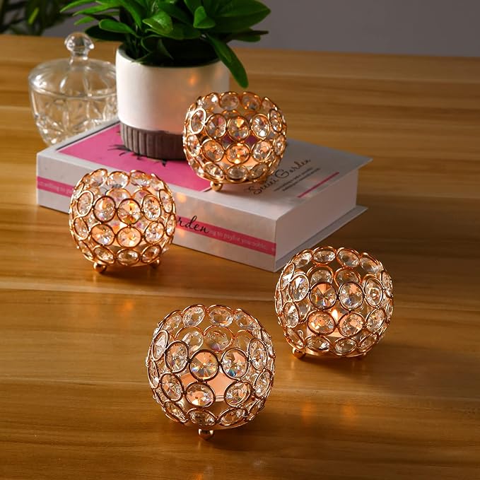 Set of 16 Crystal Bowl Tealight Holders for Wedding Centerpieces,Gold Votive Candle Holders for Party,Home Shower Decorations, Flower Vases Candle Centerpiece for Dining Table Decor