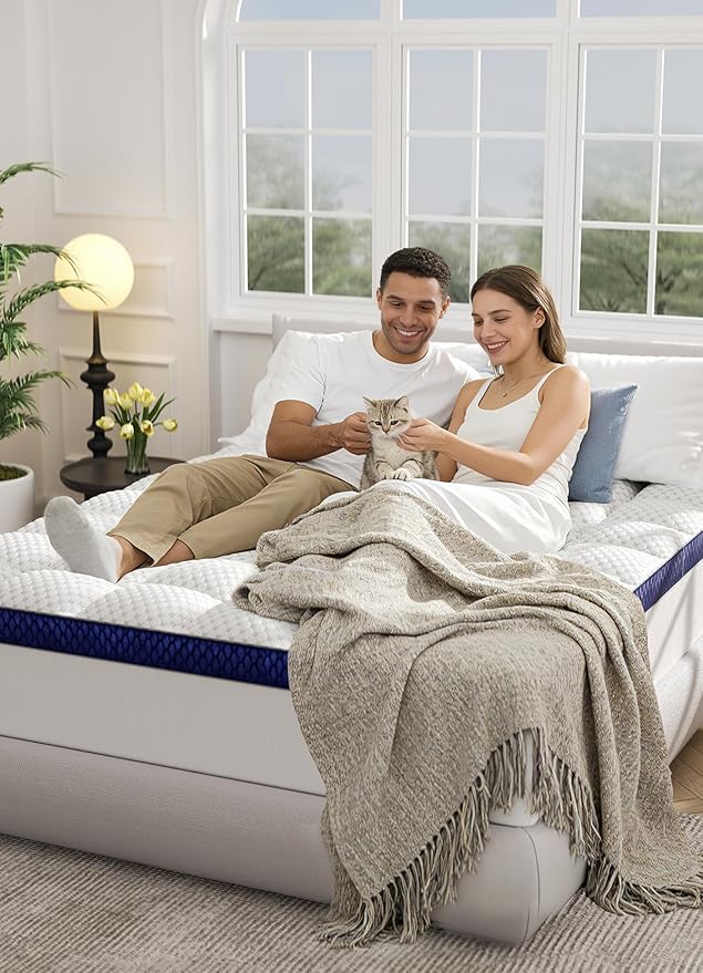 BEDELITE Twin Mattress Topper 3 Inch Thick Mattress Pad, Plush Pillow Top Bed Cover with Elastic Deep Pockets Up to 6-24 Inch for Pressure Relief, Shredded Memory Foam Filling