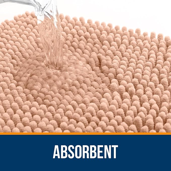 OLANLY Large Bathroom Rugs 44x32, Extra Soft Absorbent Chenille Bath Rugs, Rubber Backing Quick Dry, Machine Washable Bath Mats for Bathroom Floor, Tub and Shower, Home Decor Accessories, Peach