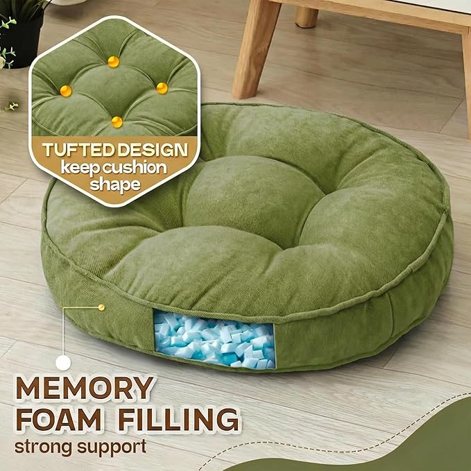 1 MIDDLE ONE Floor Pillow Set of 2, Memory Foam Floor Cushions for Adults, Large Meditation Pillow for Sitting, 22 x 22 Inches (Round | Green)