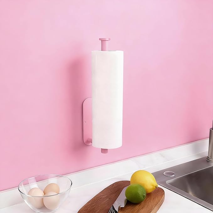 Pink Paper Towel Holder - Self Adhesive Paper Towels Roll Holders Under Cabinet, SUS304 Stainless Steel Wall Mount Towel Holder for Kitchen, Pantry, Sink, Bathroom